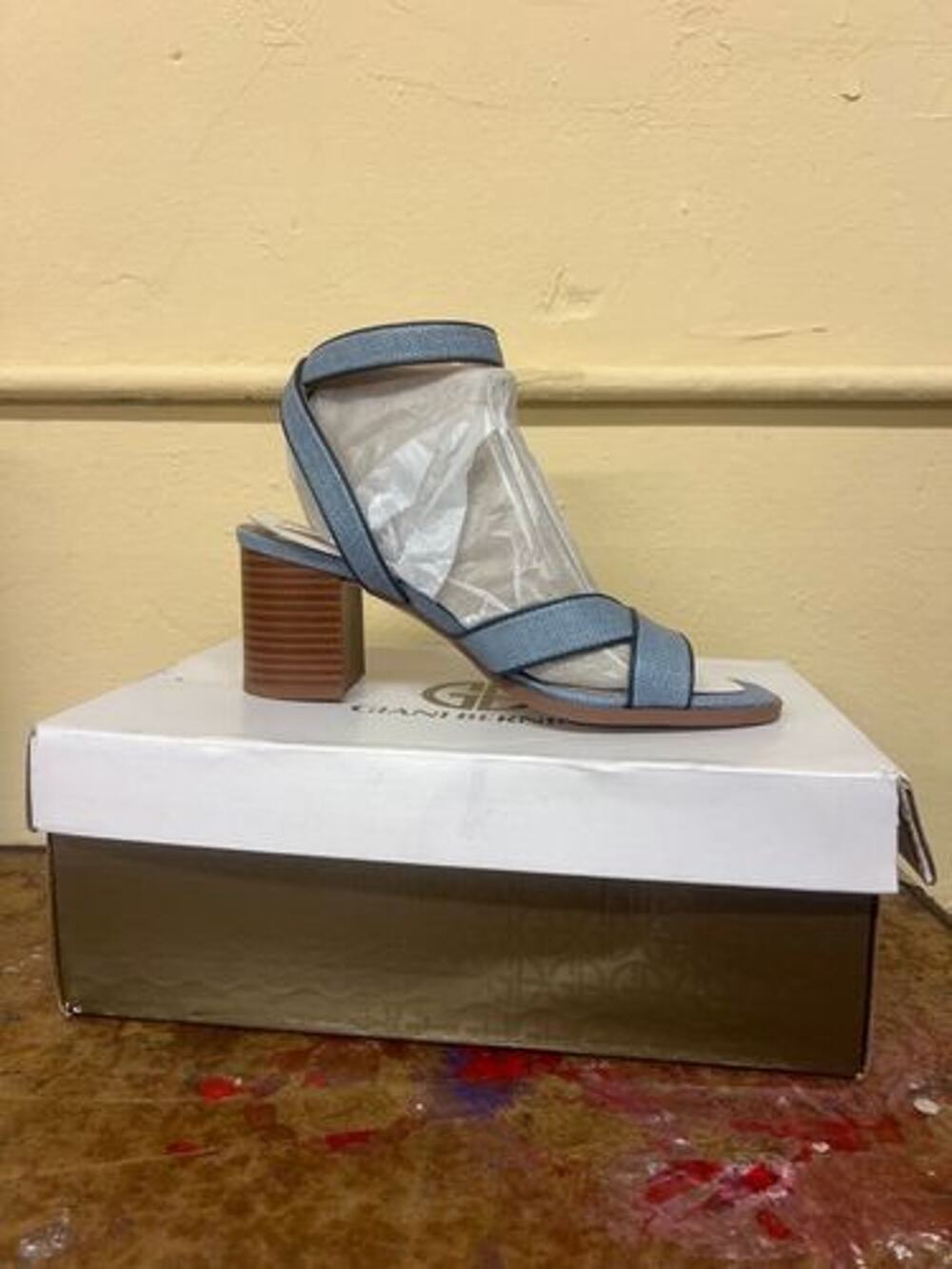 Giani Bernini Light Blue Denim Block Heel Sandals Women's 6.5